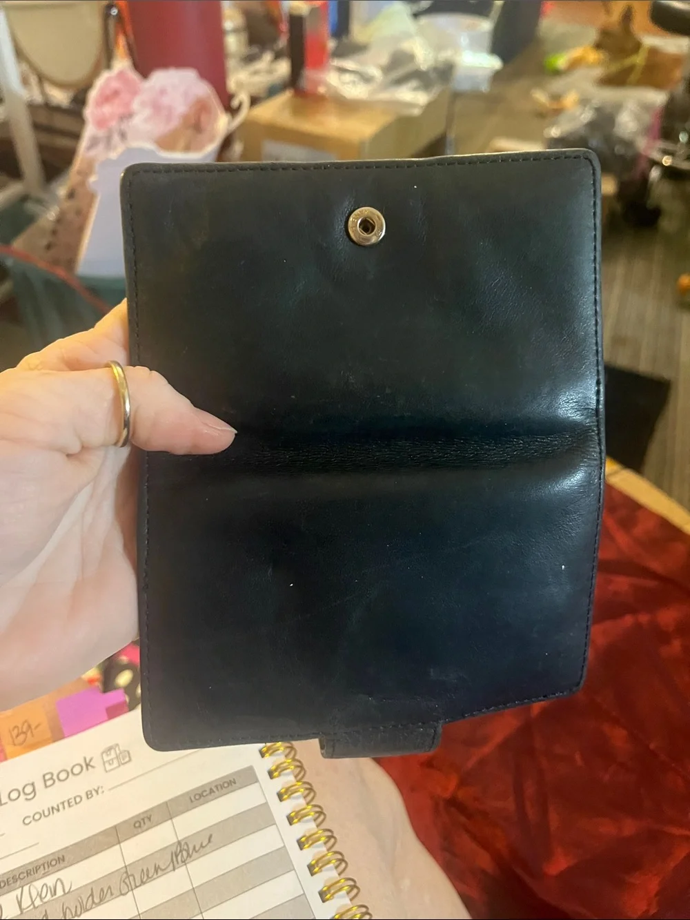 Vintage  Anne Klein Black Leather Wallet with Gold-Tone AK Logo 15